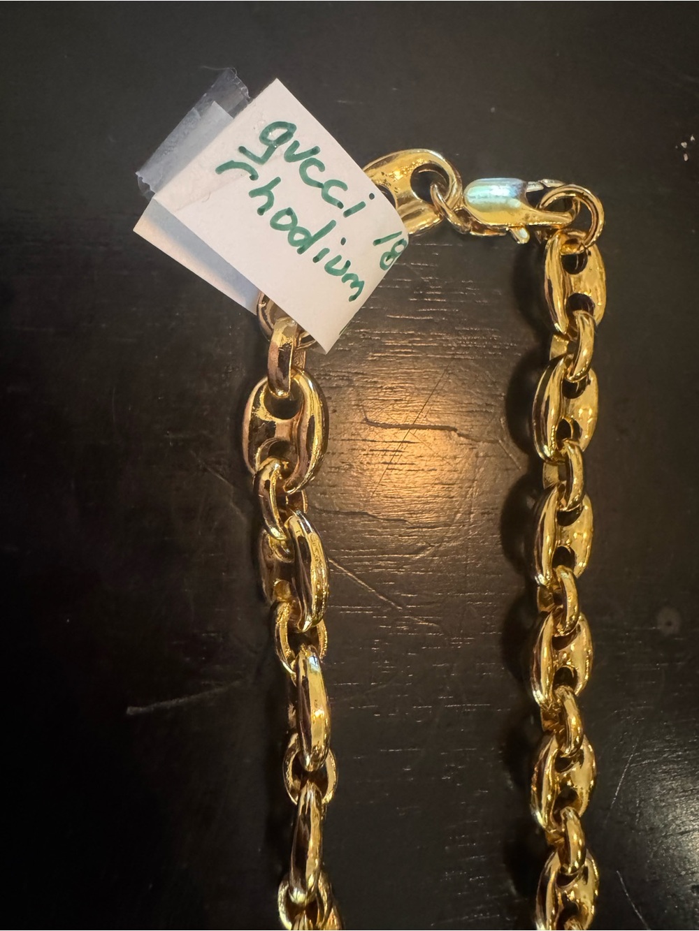 Gucci Gold-Tone Oval Link Chain Necklace 18 inch rhodium plating will not turn - Picture 2 of 7